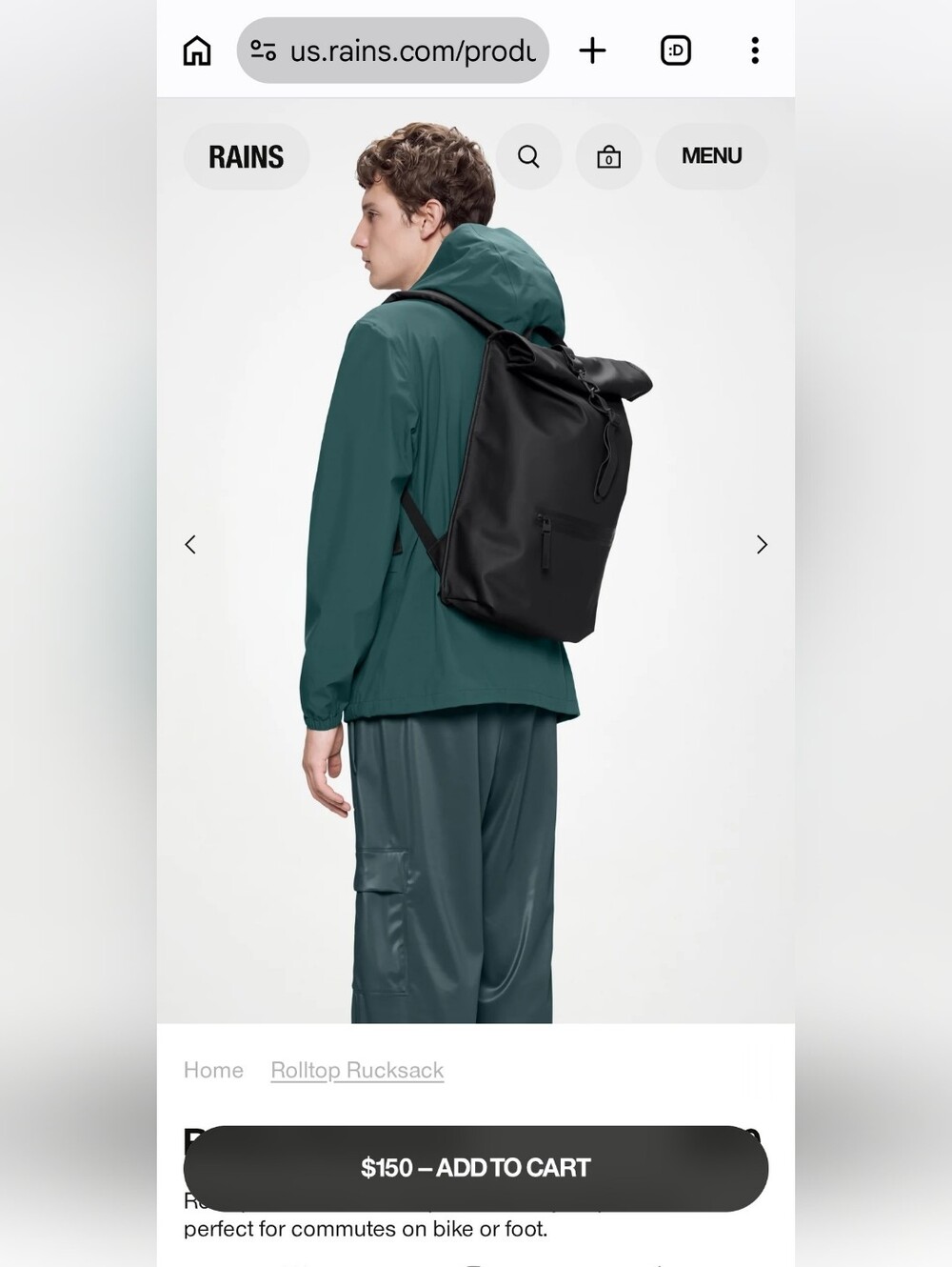 Black Roll-Top Backpack - Minimal Men’s Everyday Bag Black